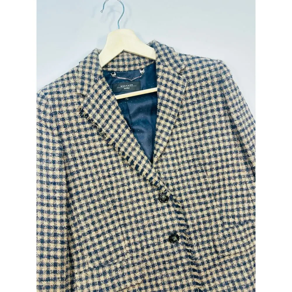 Max Mara Weekend Boucle Checked Tailered Blazer Jacket Frayed Edge